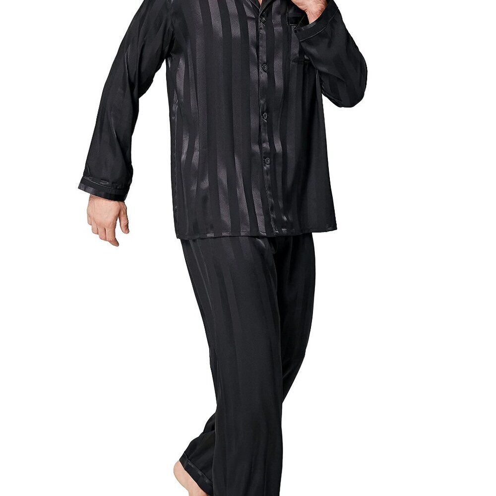 Silk Satin Pajama Set Long Sleeve Loungewear Sleepwear Classic Elegant